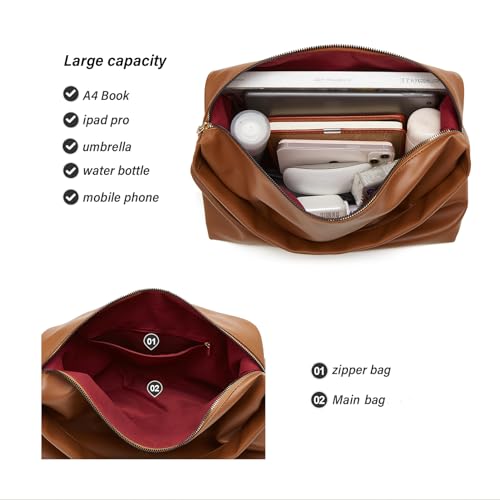 Image of Hobo Bags for Women ultra soft Slouchy Bag PU Leather Shoulder Handbag with Zipper