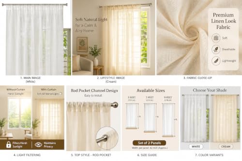 Image of KALIYO Linen Look Sheer Pleated Curtains for Living Room & Bedroom | Premium Light Filtering Window Curtains | Pinch Pleat Header Curtain Panels | Beige | 5FT | 2 Piece Set