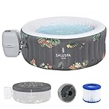 Bestway SaluSpa Aruba AirJet 2 to 3 Person Inflatable Hot Tub, 67 x 26 Inch Round Portable Outdoor Spa with 110 Soothing Jets and Cover, Gray