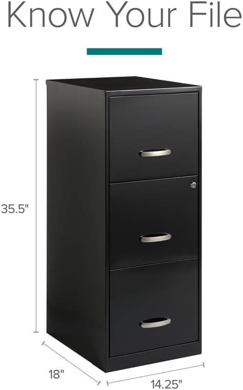 BOWERY HILL 3 Drawers 35.5″ Vertical Black Metal Filing Cabinet Lockable Pre-Assembled Stationary Legal/Letter Size for Home, Office