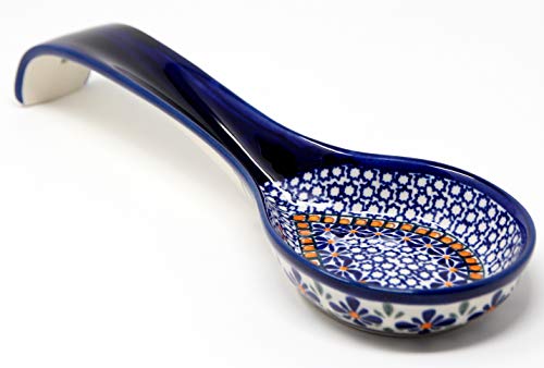 Polish Pottery Spoon Rest From Zaklady Ceramiczne Boleslawiec Mosaic Flower, 12 Inch Long