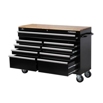 Husky 52 in. W 9-Drawer Mobile with 5 in. x 2 in. casters Work Bench in Black