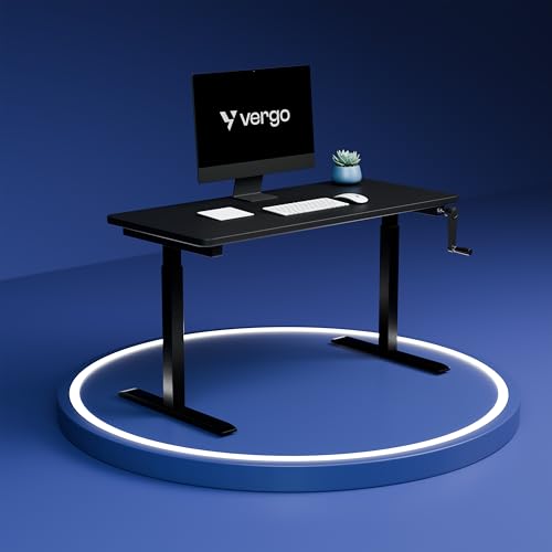 Image of Vergo Move M1 Manual Height Adjustable Table, Standing Desk for Work from Home, Hand Crank Office Table with 2 Stages, 80 Kg Load, 2 Year Warranty, (Black, 1200 x 600mm / 25mm Thick)
