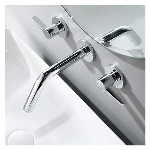 Grifo de baño empotrado de latón cromado con doble manija para lavabo 5
