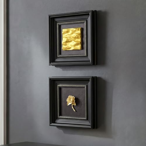 Vintage Framed Black and Gold 3D Wall Art for Dining Room, Set of 2