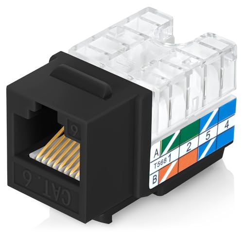 Image of Everest 90 Degree RJ45 Cat6 Keystone Jacks Slim Profile 10-Pack Black | Compatible with 90 Angled Speed Termination Tool - easyJACK (B094WB91H3)