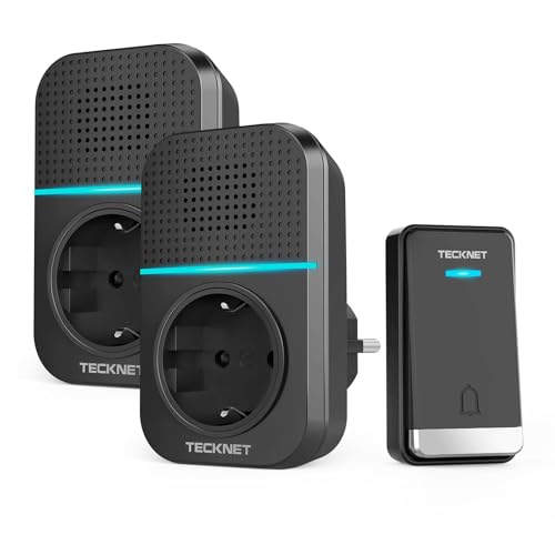 TECKNET Sonnette sans Fil 400M Sonnette Étanche IP65, Kit de 1 Carillon et 2 Récepteur Enfichables...