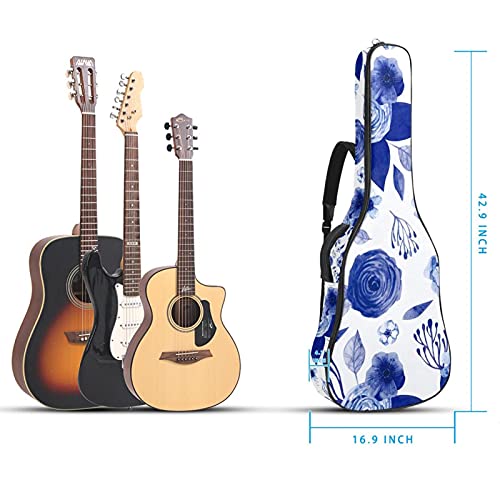 Sac à dos pour guitare basse bleu aquarelle fleurs avec boucle