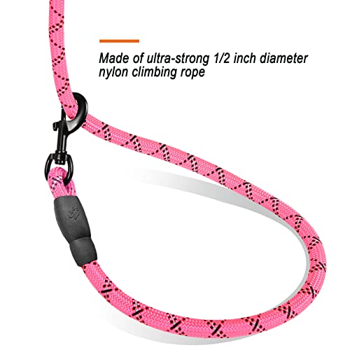 Barkbay Dog Leashes For Large Dogs Rope Leash Heavy Duty Dog Leash With Comfortable Padded Handle And Highly Reflective Threads 5 Ft For Small Medium Large Dogs(Pink) #TOP3