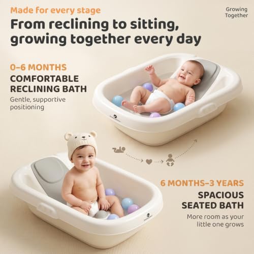 Image of StarandDaisy Baby Bath Tub for Newborn to Toddler with Soft TPE Anti-Slip Bath Support Cushion, Ergonomic Reclining Seat, Easy Drain, Safe Bath Tub for Babies 0-3 Years