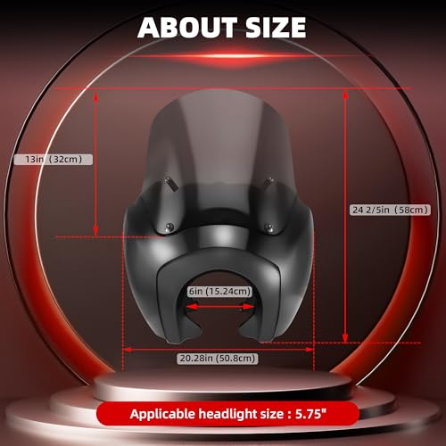 Image of FATECIM Motorcycle 5.75 inch Headlight Fairing with 13 inch Smoke Windshield Windscreen & Mounting Kit Headlight Extension Block For Harley Low Rider S FXLRS 2020 2021 2022 2023