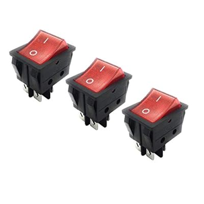 RANIT 3Pcs Rocker Power Switch 16A 250V AC 4 Pin 2 Position ONOff Power Switch DPST Red Button with Light,KCD4
