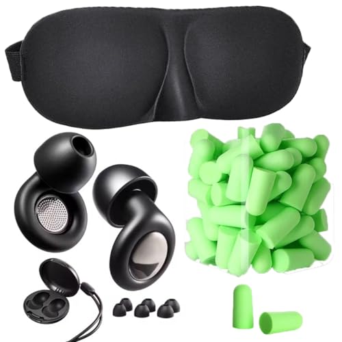 NAKOSITE - Tapones Oidos Ruido Dormir 45 dB, 4 tamaños + antifaz para dormir + 5 pares tapones de espuma - Kit antiruito reutilizable para viajar, estudiar - silicona superior