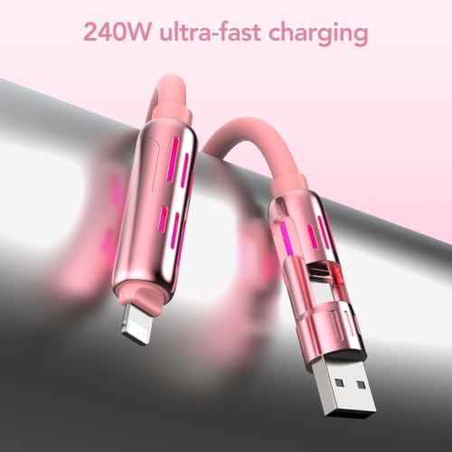 Image of MFish 2-Pack 240W 4-in-1 Multi Charging Cable, Pink+Red, 6.6FT
