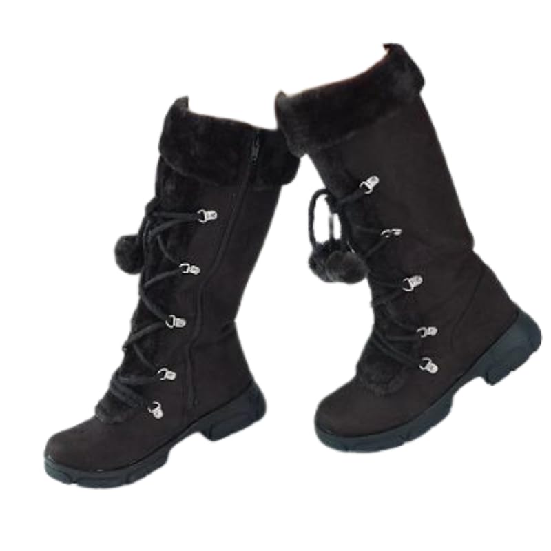 Womens Mid-Calf Slip on Winter Snow Boots Classic Round Toe Suede Faux Fur Cozy Warm Comfortable Winter Booties