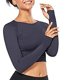 FREEYE Women Workout Clothes, Long Sleeve Athletic Yoga Gym Shirts Womens Seamless Crop Tops Fall Winter Comfy Knit Top Crew Neck Active Shirt Deep Purple Large