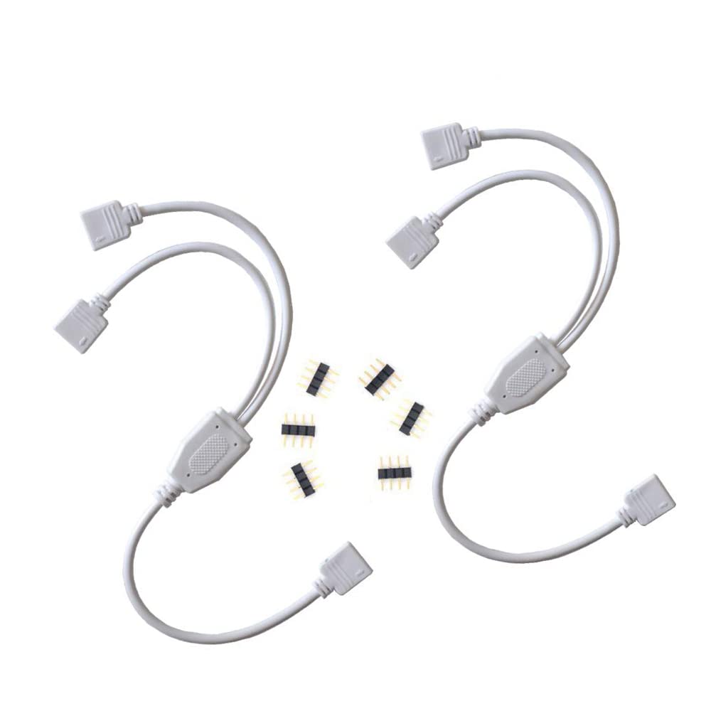 2PCS RGB Strip Splitter Cable 4 Pin 1 to 2 Ports Controller Connector for 5050 3528 2835 LED Strips - White