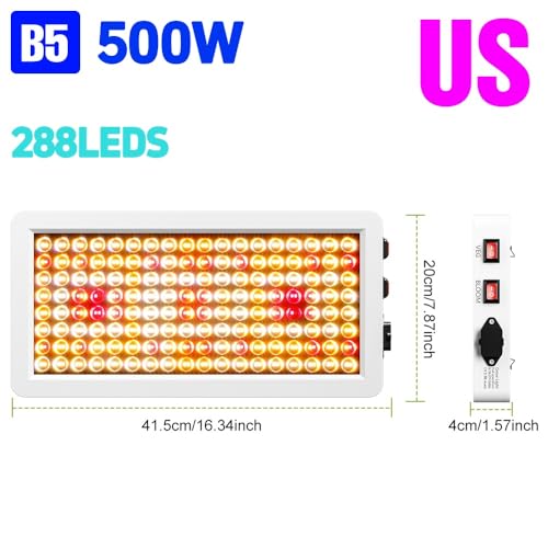 LED Green Plant Light 500W Grow Lamp 110V Full Spectrum Planting Lighting Veg/Bloom Modes Dimmable Indoor Hanging Hydroponic Lamps 220V Sapling Vegetables Fruit Greenhouse Tent Growth Box with US Plug