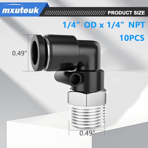 Image of mxuteuk 1 /4 inch NPT to 1 /4 inchOD Push to Connect Fittings, Quick Connect Air Hose Fittings,Elbow Pneumatic Fittings(10PCS)