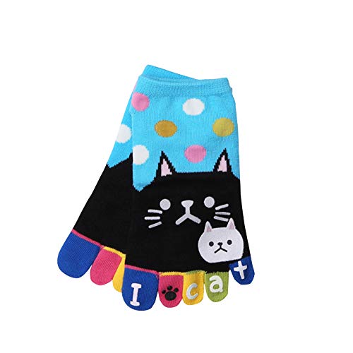 Bravetoshop Womens Toe Sock Cute Animal Cat Dog Five Finger Sock Running Athletic Ankle Cotton Socks for Ladies (Blue,1PC)