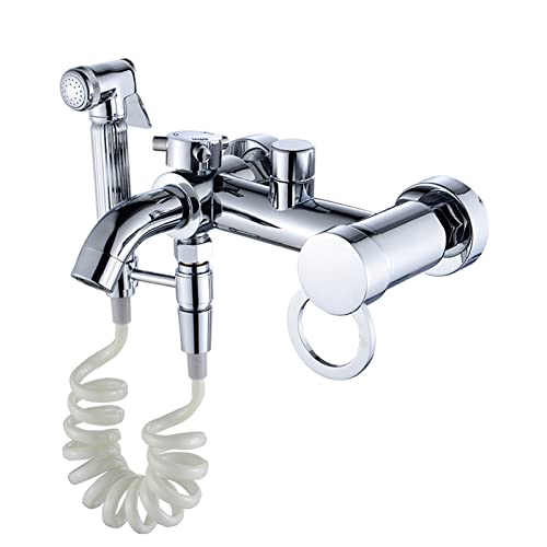 WPHH Pulverizador De Bidé De Mano, Grifo De Bidé De Latón con Agua Fría Y Caliente, Kit De Rociador De Bidé De Baño Montado En La Pared En Acabado Cromado Pulido