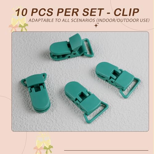 Image of 10-Pack Pacifier Clip Replacement Ends - BPA-Free Plastic Fasteners for DIY Baby Crafts, Sewing Bibs & Blankets Straps (3 /4 Inch, Emerald Green)