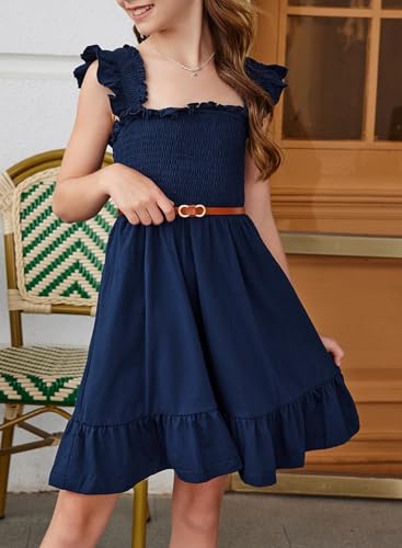 blibean Teen Girls Summer Dresses Smocked Sleeveless Sundresses with Pockets Size 6-15 Years4