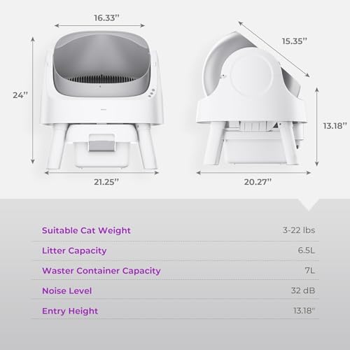 Self Cleaning Cat Litter Box, Open Top Litter Box for Multiple Cats, Automatic Cat Litter Box with Liners and Mat Included, Grey