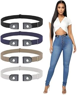 No Buckle Belt for Women & Men x 4 pcs - Adjustable Buckle Free Belt for Women & Men, Stretch Belt Invisible Elastic Belt for Jeans, Pants