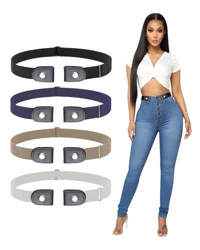 SWAUSWAUK Schnallenfreier Gürtel x 4pcs - Gürtel ohne Schnalle für Damen Herren, Elastischer Gürtel Stretchgürtel ohne Schnalle für Jeans Hosen Shorts Cover