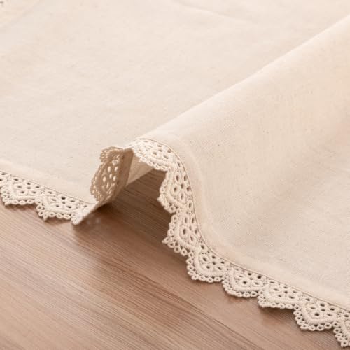 Image of FINGERCRAFT Table Cloth Napkins, Set of 6, 20x20 Inch Cotton Linen Napkins with Ivory Trim Lace Edge, Reusable Washable Dinner Napkins for Wedding, Festive Dining, Farmhouse Parties & Home Decor