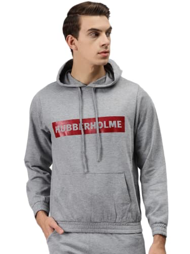 Image of Hubberholme Men's Cotton Blend Brand Printed Hooded Sweatshirt