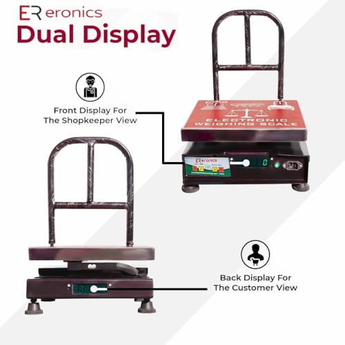 Image of Stainless steel 304 top,100kg capacity Digital Weighing Machine /Scale for Shops, Factories & Poultry | Heavy Duty with Dual Bright Display for Industrial,Platform scale, Supermarkets,