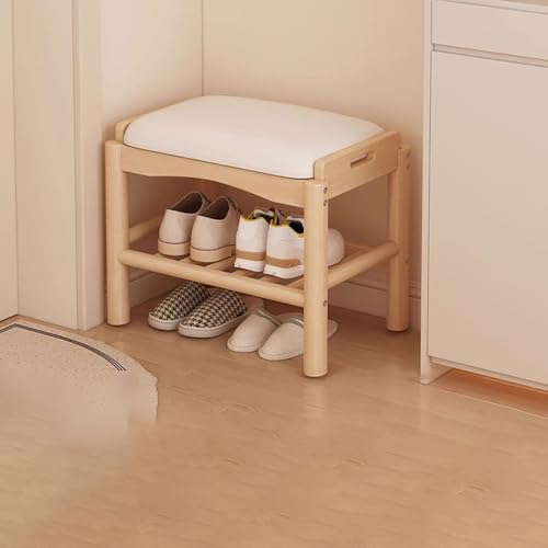 BAYTEWJX Banco-zapatero de Madera Banco de zapatos con Asiento Acolchado Banco zapatero Pie de Cama para Salón Entrada.(Original wood,45x30x40cm)