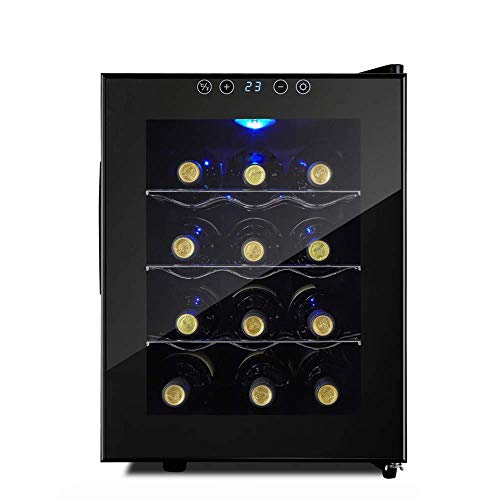 Weinkühlschrank-Weinkühlschrank, Kühler, 12 Flaschen, Touch, 39 Db in Betrieb, Glastür, Einstellung von 50 bis 64 Grad; F, Kompakter Weinkeller