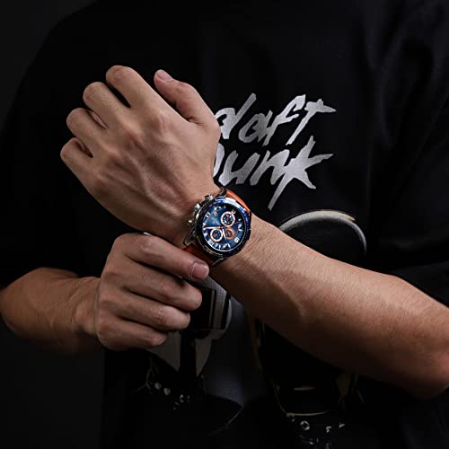 Image of NAVIFORCE Sport Watches for Men Analog Quartz Chronograph Leather Strap Wrist Watch