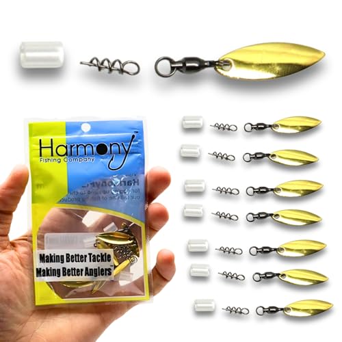 Harmony Fishing Company - [7 Pack] Tail Spinners (Hitchhikers for Soft Plastic/senko Fishing Lures, Willow or Colorado Blade) (Willow Blade (7 Pack, Gold))