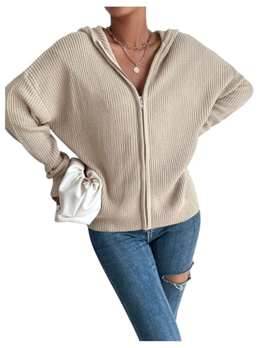 SHENHE Women's Zip Up Hooded Cardigan Drop Shoulder Casual Knitwear Sweater Jacket3