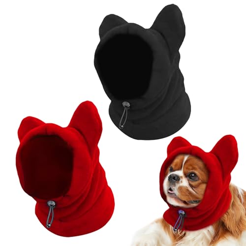 2 Stück Hundemütze, shallyong Hundewarme Kopfbedeckungen, Winter Haustier Schal, Kostüm Hund, Hunde Geschenke, Hunde Warm Halten Zum Wandern und Camping, Schwarz S