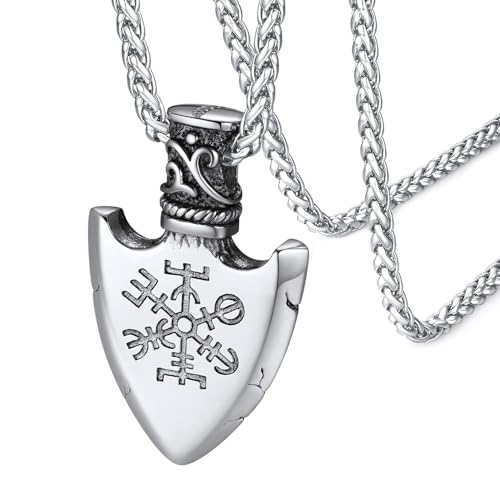 FaithHeart Colgante Vikingo Acero Inoxidable 316L Hombre Collar Escudo Vegvisir Brújula Compás Joyería Nórdica Talismán Regalo Padre