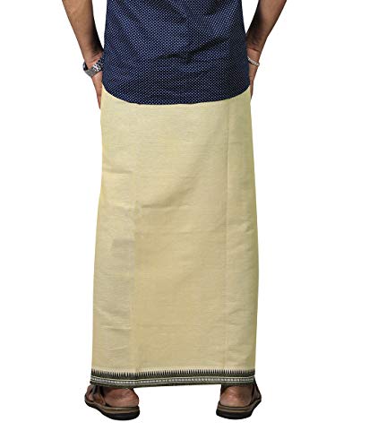 Image of PRAKASAM COTTON Velcro Pocket Dhoti | Thalapathi Border Readymade Cotton Kerala Mundu for Men