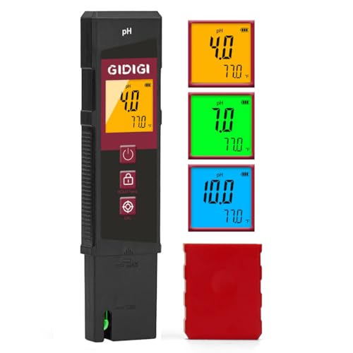 Digitales pH Messgerät für Wasser mit LED pH-Tester mit Farb-LED-Bildschirm für Pools pH Level Tester mit ATC Monitor für Hydrokultur Spa Whirlpool Aquarium Trinkwasserstatt pH-Papier
