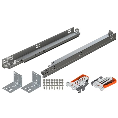 Image of Blum Tandem Plus BLUMOTION Concealed Undermount Drawer Slides (Runners) Kit, 18-Inch, Full Extension, Soft-Close, Steel, 100 lb. Load Capacity for Wood Drawers (1 Kit)