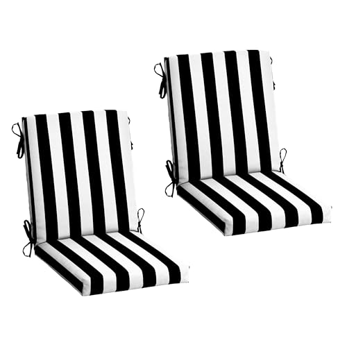 Image of Arden 2-Pack Patio Dining Outdoor Chair Cushions, 20x44, Rain-Proof Seat Pad, Fade-Resistant Outdoor Black Cabana Stripe