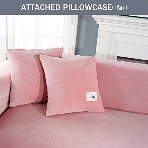 Pendejato Stretch Sofa Slipcover, Soft Velvet Sofa Couch Covers With Pillowcase Furniture Protector For Pets Kids (X-Large, Pink) #TOP5
