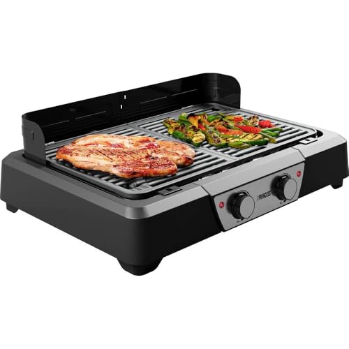 Princess Barbacoa eléctrica y parrilla de mesa - 43x27 cm - Termostato ajustable - 2 zonas de calentamiento - Revestimiento antiadherente - 2000 W - 01.112254.01.001