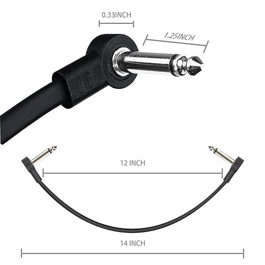 Image of 3 Pack 12 Inch Guitar Patch Cables - Black Pedal Effect Cord, 1 /4 inch TS Right Angle (3 Pack)