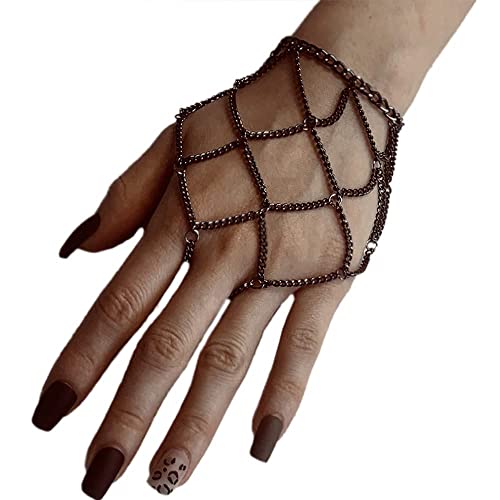 Bethynas Boho Tassel Chain Bracelet with Slave Finger Ring Gypsy Chain Ring Hand Harness Punk Gothic Hand Chain Goth Accessory for Women (Black)
