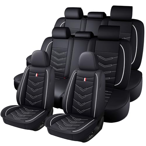 Image of Car Seat Cover 8 Seats for Mitsubishi Outlander 2003-2025, Durable Wear Resistant Waterproof Sport Seat Cover, Breathable No Odor Premium Leather Vehicle Seat Covers.(Standard,Black White)