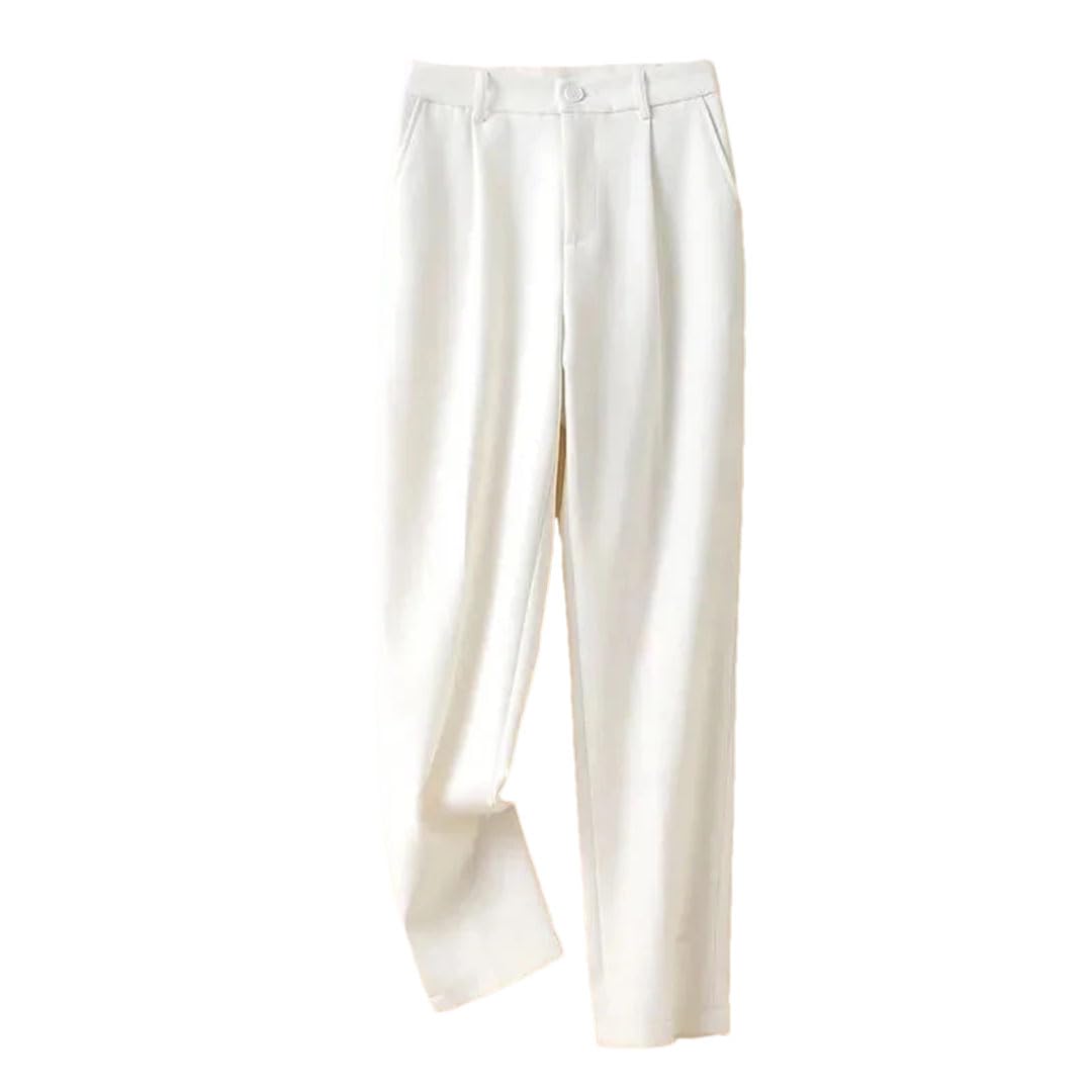 Women Solid Loose Suit Haren Pants High Waist Casual Straight Nine Points Small Foot Pants
